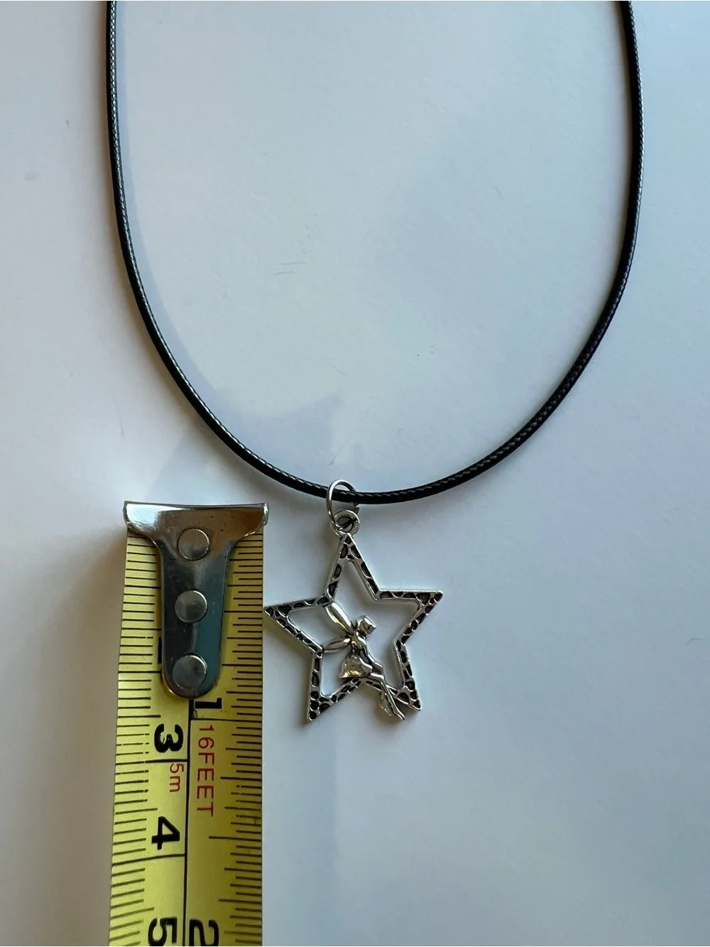 Silver Star Fairy Pendant Necklace on Black Cord / Disney / Fae / Tinkerbell